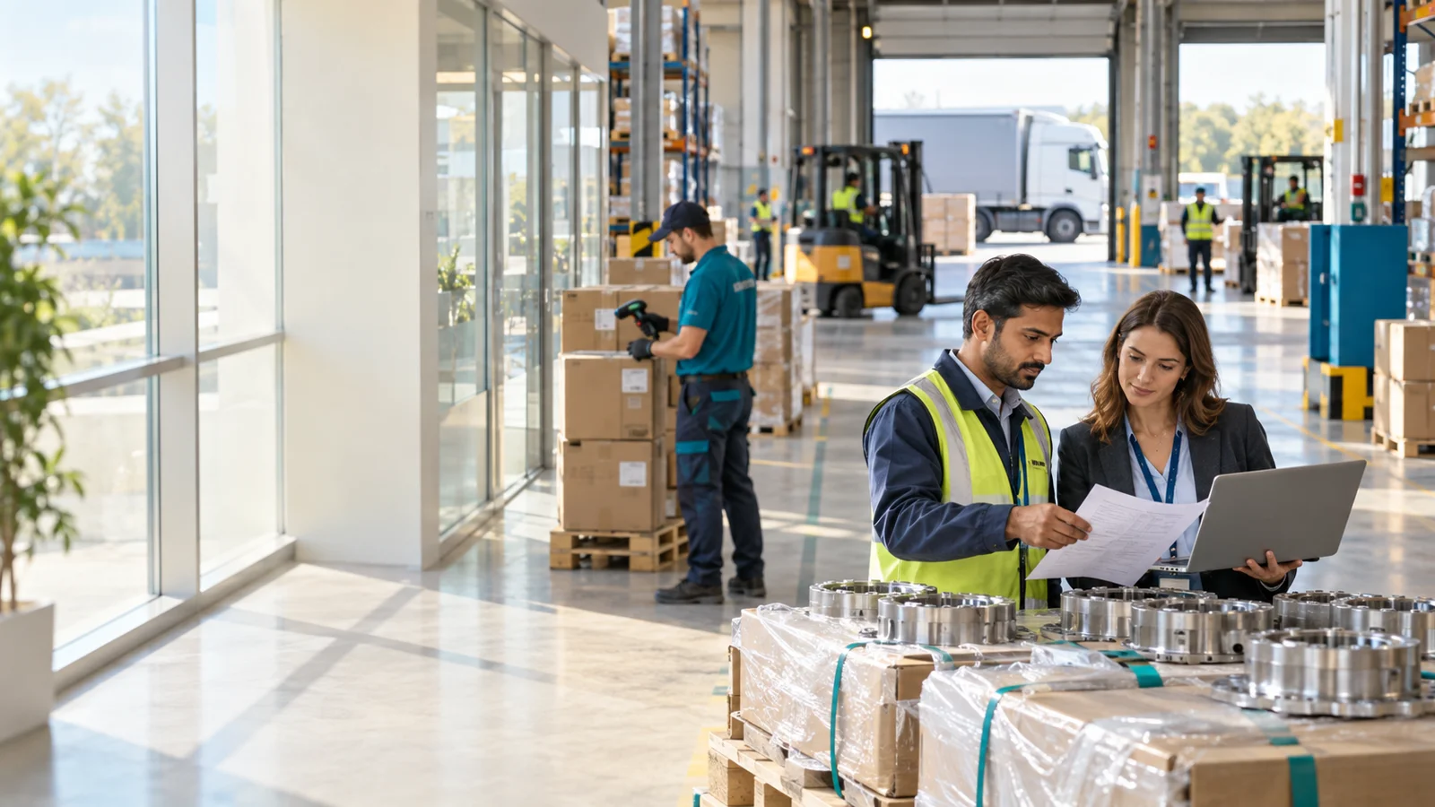 Warehouse colleagues coordinate a customer order and its fulfilment.