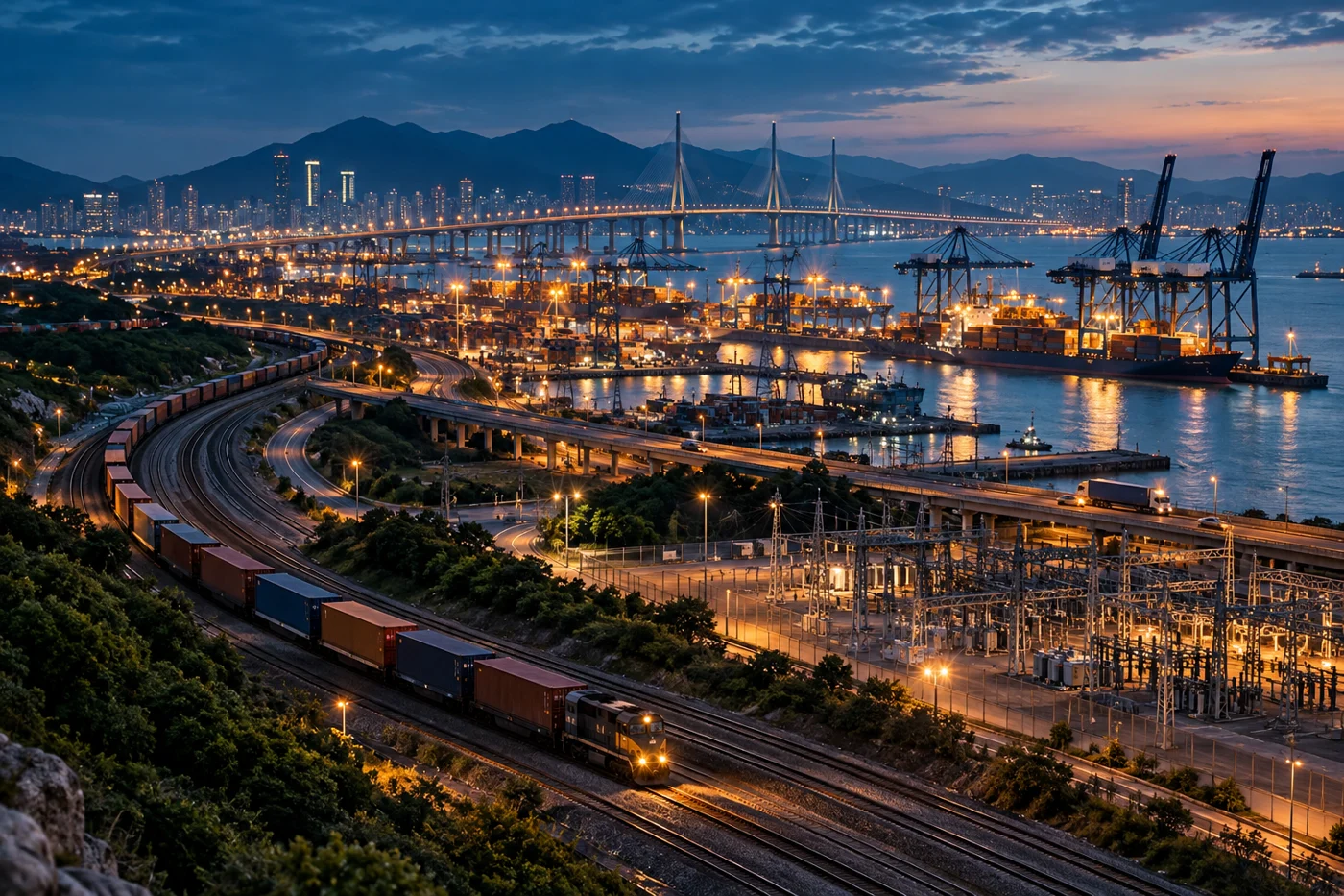 An illustrative coastal trade and infrastructure district.